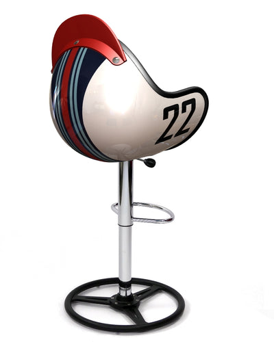 Bar chair in helmet shape with Porsche Martini Racing Team livery