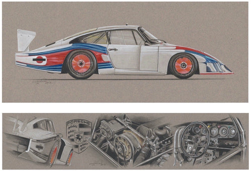 Porsche 935 Moby Dick - original drawing on fine art paper