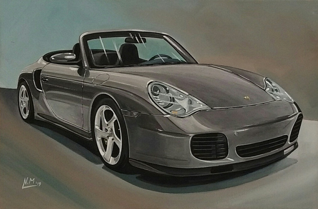 Porsche 911 Cabriolet type 996 grey - original acrylic painting on streched canvas