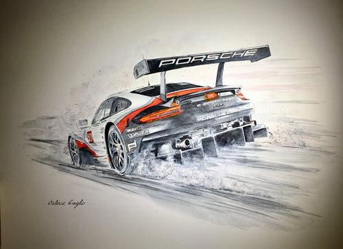 Porsche 911 RSR type 991 - original watercolor painting on paper