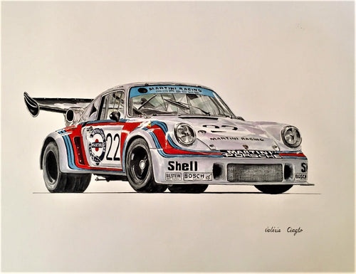 Porsche 911 Carrera RSR Turbo type 930 Martini Racing livery - original watercolor painting on paper