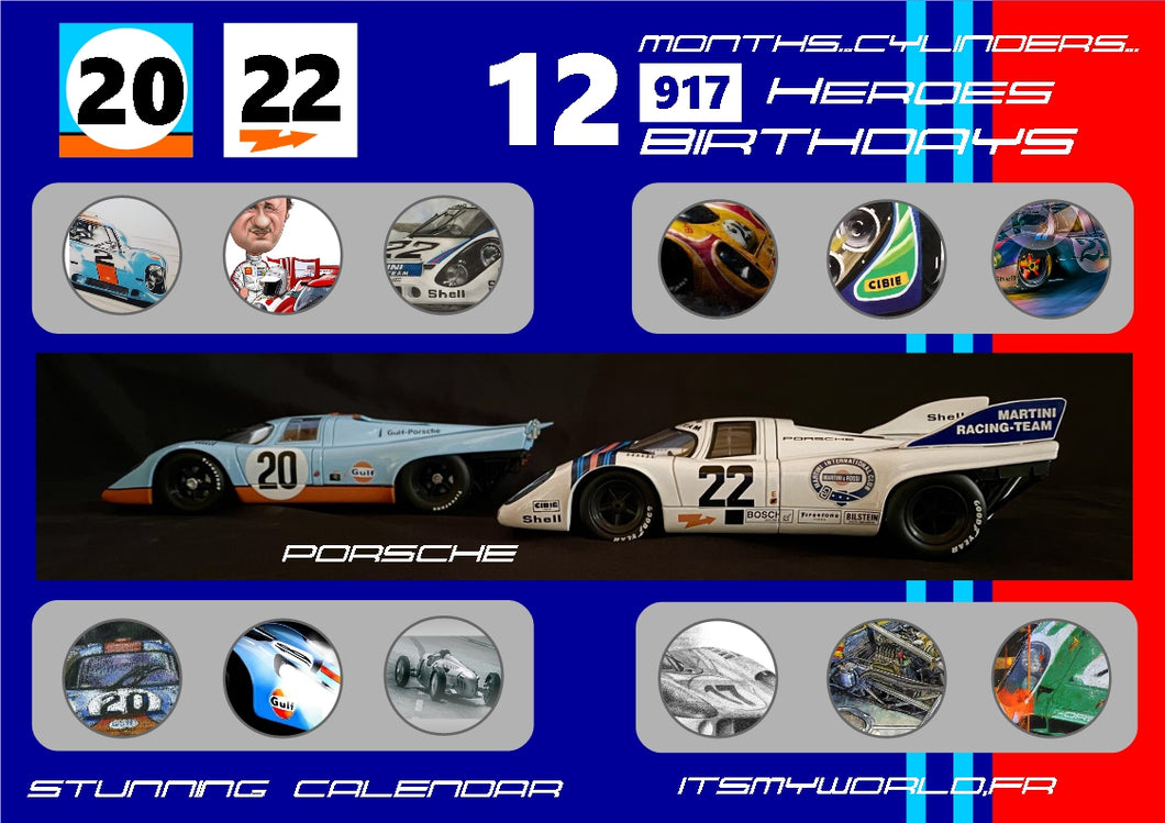 Collector calendar 2022 illustrated with Porsche 917 models
