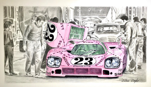 Porsche 917 K Pig livery Nbr 23 - original watercolors painting on fine art paper