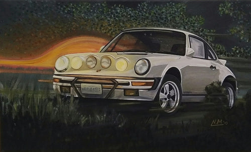 Porsche 911 Racing type 930 white - original acrylic painting on streched canvas