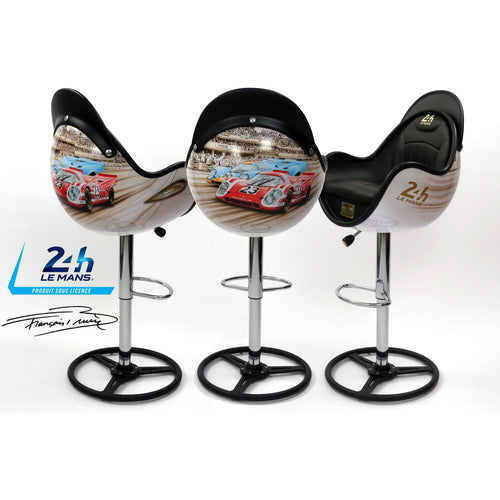 Bar chair artwork helmet shape furniture in 24 Heures du Mans livery