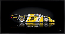 Load image into Gallery viewer, Porsche 956 Nbr 7 New Man yellow livery Le Mans 1985 - print artwork on laminated aluminium 
