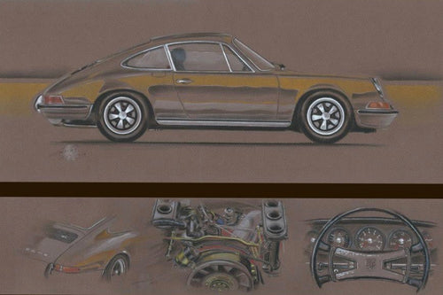 Porsche 911 - original limited serie drawing artwork on fine art paper