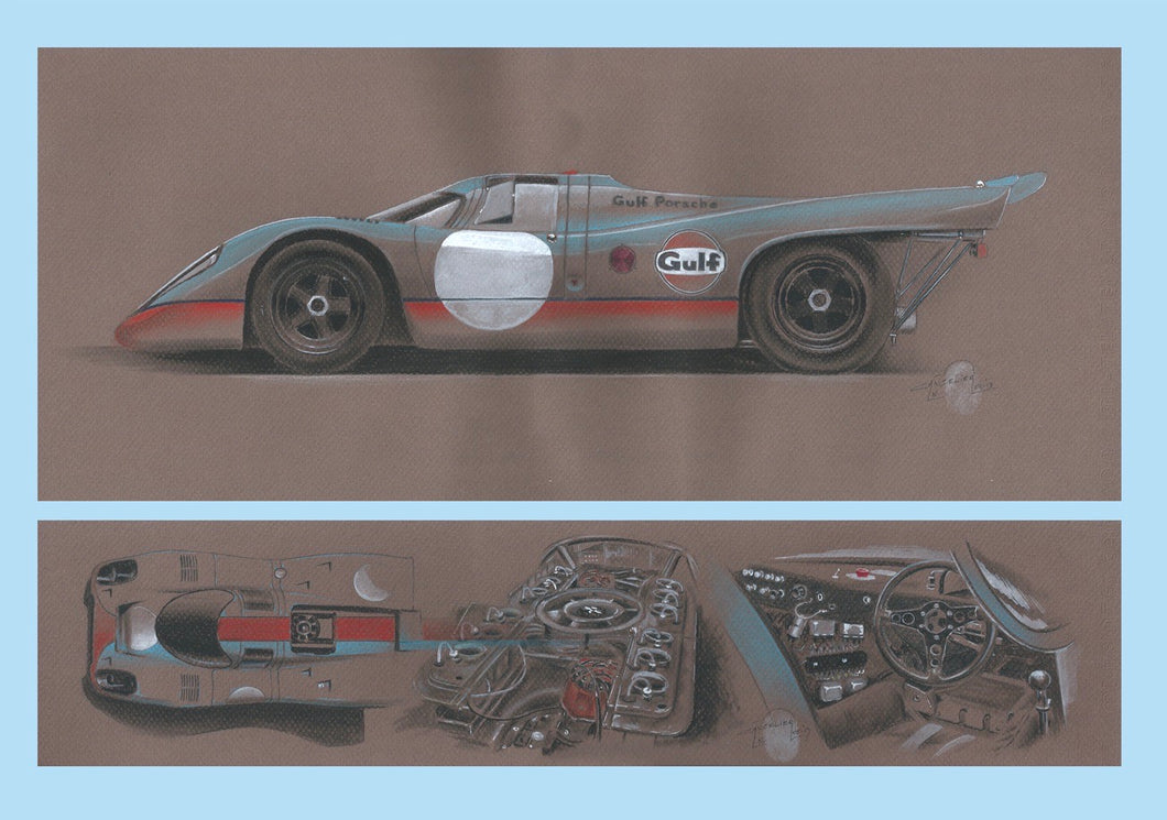 Porsche 917 Gulf livery - original drawing on fine art paper