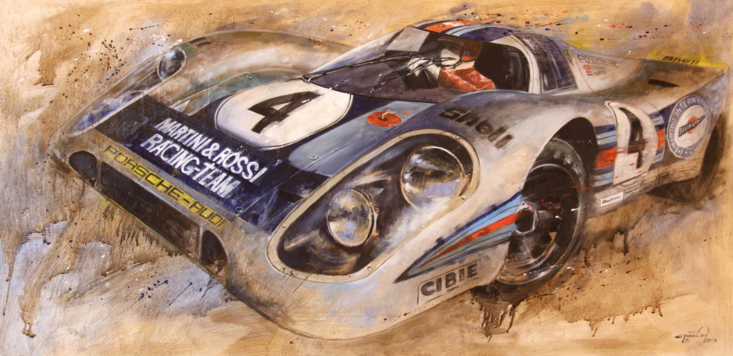 Porsche 917 K Nbr 4 Martini & Rossi Racing Team livery  - watercolors painting on fine art paper